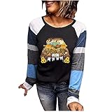 Masrin Trendige Oberteile Damen Herbst Kürbis Ernte Druck Pullover Winter Langarmshirt Farbblock Patchwork Tunika Langarmbluse mit O Ausschnitt S