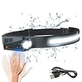 BULYZER Headlamp LED Rechargeable, Waterproof Headlight with Motion Sensor, Superheller Sensor 230 °Beleuchtung ，5 Lichtmodi Kopflampe, Camping, Jogging, Hiking, Fishing, Repairing [Energieklasse A+]