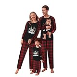 Weihnachtspyjama Familie Set Nachtwäsche Outfits Weihnachten Kleidung Set Casual Soft Langarm T-Shirt Tops und Karierte Lange Hosen Christmas Hausanzug für Vater Mutter Junge Mädchen Geschw