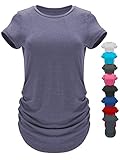 GO HEAVY Damen Multifunktions Fitness Sport T-Shirt Kurzarm Yoga Gym Sportshirt Crew-Neck Atmungsaktiv Violett XXL