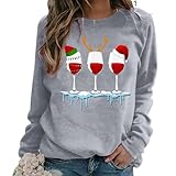 Kookmean Tops für Damen, Frauen Weihnachten Langarm Pullover Sweatshirt Casual Herbst Rundhals T-Shirt Tops Lose Bluse, grau, 46