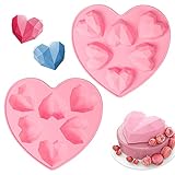 2 Stück Silikonform Herz Diamant, 6-Diamant 3D Silikon Backform Herz , Herz Silikonformen Muffinform zum DIY Cakesicle Kuchen,Muffincups, Schokolade,Fondant (Rosa)