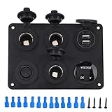 WANZSC Schalttafel 6 Gang wasserdichte LED Digitalanzeige Voltmeter USB On Off Kit für Auto RV Yacht Boot Elektrische Ausrüstung Boot Wippschalter Boot Elektrische Panels Automotive Kipp