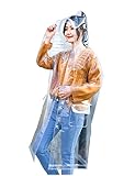 Freesmily Super transparenter Regenmantel für Damenmode Wasserdichter Regenponcho aus Eva, wiederverwendbar mit Kapuze mit Kordelzug (gehen, M)