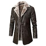 Yokbeer Herren Bomberjacke, Herren Lange Lederjacken Herbst-Revers Winter Dickes Fleece Lässig Vintage Herren Outwear Outwear Herren PU Ledermäntel (Color : Brown, Size : L)