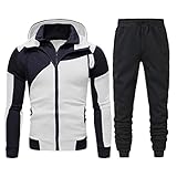 JAXICH Jogginganzug Herren Baumwolle Anzug Jogginganzug Splice Hausanzug Sportanzug Jogging Fashion Freizeitanzug für Männer Set Trainingsanzug mit Kapuze Gym Jacke Hosen Casual Trainingsanzug H