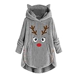 Auiyut Damen Kapuzenpullover Langarm Sweatshirt Plüsch Weihnachten Pullover Casual Winter Hoodie Oversize Mantel mit Kapuze Teddy Fleece Oberteile Leopard oder Farbblock