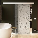 Glasschiebetür 205x90 cm Dessin: Origami Levidor® EasySlide-System komplett Laufschiene und Muschelgriffe Schiebetür aus Glas für Innenbereich ESG Sicherheitsglas Echtg