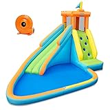 RELAX4LIFE Aufblasbare Hüpfburg mit 740W Gebläse, Wasserspielcenter mit Rutsche & Planschbecken & Kletterwand, Wasserpark mit Wassersprühvorrichtung, Hüpfschloss für Kinder, 400 x 300 x 265