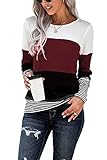 KINGFEN Kleidung Damen Shirt Pullover Strick Lang Bluse Damen Winterpullover T-Shirts Longbluse Strickpulli Langer Blusen Damen Langarm Sweatshirts Weinrot M