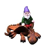 itrimaka Halloween Mini GNOME Statuen Harz Zwerg Reiten Dinosaurier für DIY Micro Landschaft Outdoor Figuren Garten Hof Dek