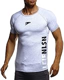 Leif Nelson Gym Herren Fitness T-Shirt Slim Fit Moderner Männer Bodybuilder Trainingsshirt Kurzarm Top Herren Sport T-Shirt - Bekleidung für Bodybuilding Training LN06279 Grau-Schwarz XX-Larg