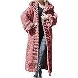 Cardigan Strickpullover Grobstrick Basic Solid Oversized Freizeit Mit Taschen Cardigan Strickpullover Damen Lang Strickjacke(Rosa,3XL)