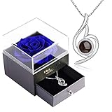 Infinity Rosen-SWEETIME Blaue Rose Geschenkbox mit 925er Sterling Silber Damen Dalskette,Für immer Rose mit 100 sprachen ich liebe dich kette,Rose Box für Sie am Valentinstag,Weihnachten,Hochzeitstag