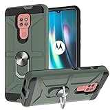 Kompatibel mit Motorola Moto G9 / Moto G9 Play / Moto E7 Plus Hülle, Militärqualität, schützende 360° drehbare Metallringhalterung, magnetischer Ständer, stoßfest, robust, Silikon, Dunkelgrü