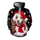 GOKOMO Unisex Kapuzen Fleece Pullover lässiger Weihnachtsdruck Katzen Hunde Druck Hässlicher Weihnachtspullover Christmas Ugly Sweater Fleece Sweatshirt Damen Herbst Winter Warm(M,Schwarz)