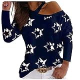 Kobay Women's Langarm Herbst Winter Casual Mantel Oberteile Elegant Langarmshirt Frauen Print Lose Schulter Casual Langarm T-Shirt Top Bluse(Blau, S) 57