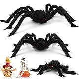 Meleager Halloween Spinne 3PCS, Riesen Spinne Halloween Groß, 75 cm, 60cm, 30cm, Riesen Horror Plüschspinne, deko Garten Gruselig, Schwarze Gruselspinnen, Spinne Dek