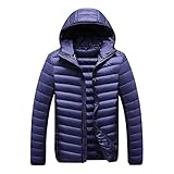 Herren Daunenjacke Winter Koreanische Mode Schlanke Jugendfarbe Mit Kapuze, Lässige, Leichte Herren Daunenjacke,Blau,XXL