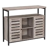 VASAGLE Sideboard, Beistellschrank, Küchenschrank mit offenen Regalfächern, Flurschrank, Kommode mit Lamellentüren, Wohnzimmer, Esszimmer, Büro, Flur, Industrie-Design, Greige-schwarz LSC079B02