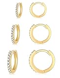 Creolen Silber 925 Ohrringe, 3 Paar Hypoallergen Klein Huggies Creolen Silber Damen Sterling Silber Pfosten 5A Zirkonia Ohrringe Set Schmuck Geschenke für Damen Herren ( 8/10/12mm )