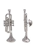 Leslii Damen Pin-Anstecker Brosche Strass Trompete Anstecknadel Instrument Musik-Verein Kinder Modeschmuck 4,7cm Silb