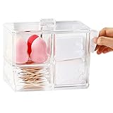 CAILI Wattestäbchen Aufbewahrung, Wattepadspender & Wattestäbchen Halter Make up Organizer Aufbewahrungsbox für Wattestäbchen Wattepad Q-Tips Aufbewahrung Transparent mit Deck