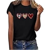 Damen Tshirt Sommer Oberteile Rundhals Kurzarm Basic Shirts Bequemes Bluse Tops Leopard Liebe Tunic Tunika Sweatshirt Kuschelig Jumper All-Match Blusenshirt Valentinstag S