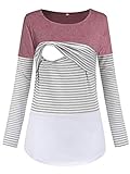 Damen Stillshirt Langarm Schwanger T-Shirt Umstandsshirt Nursing Tops Schwangerschafts Umstandsmode-Rosa-XL