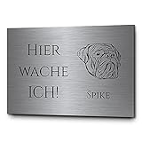 Vorsicht Hund Achtung Hund Hundeschilder Hinweisschilder Edelstahl | Verschiedene Hunderassen zB Dackel Schäferhund Chihuahua | Robuste Gravur - kein Druck (Personalisierbar, Bullmastiff)