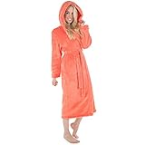 CelinaTex Samos Bademantel Kapuze Damen Herren L lachs Sherpa-Fleece Morgenmantel wadenlang Saunamantel Unisex