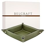 BELCRAFT Orvieto Taschenleerer Leder, Handgearbeitet in klassischem italienischem Stil, Ordentlich Tablett, Geschenkschachtel inklusive Grün (19x19 cm)