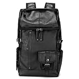 lwl Wandern Schwarz Pu. Lederrucksack, Herren Große Kapazität Multifunktionale Laptop-Tagespackung, Freizeitreisen, Erwachsener, Business, Büro Rucksack (Color : Black, Größe : 14inchs)