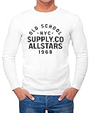 Neverless® Herren Longsleeve Bedruckt Schriftzug Oldschool NYC New York City Allstars Langarm-Shirt Fashion Streetstyle weiß-schwarz XL