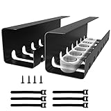 Kabelkanal Schreibtisch [2er Set] HomRealm Kabelmanagement Schreibtisch für Ordnung am Arbeitsplatz Schreibtisch Organizer für Büro/Home-Office Tisch Kabelhalter Kabelwanne 43cm + 6 Klett Kabelb