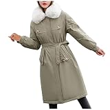 Newroklty Lange Winterjacken für Damen Leichte, bequeme, weiche, verdickte Maxi-Daunenparka-Puffermäntel mit Fellkap