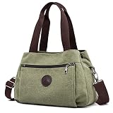 DOURR Hobo Handtaschen Canvas Crossbody Tasche für Frauen Multi Fächer Tote Geldbörse Taschen, Braunoliv, M