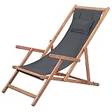 vidaXL Holz Liegestuhl Stoff Grau Sonnenliege Strandliege Gartenliege Lieg