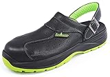 EuroRoutier Premium Fenix Black Echtleder, Clogs, Sicherheits-Sandalen SB+A+E+FO+SRC, Schwarz , 43 EU