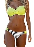 GOSOPIN Damen Bikini Zweiteilige Badeanzug Bademode Push Up Strandkleidung Bikinioberteil Bikini Set,Gelbe Streifen,M