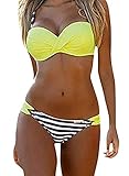 GOSOPIN Damen Bikini Zweiteilige Badeanzug Bademode Push Up Strandkleidung Bikinioberteil Bikini Set,Gelbe Streifen,M