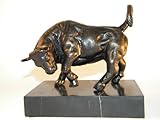 Skulptur Figur Stier Bulle Eisenfigur + Marmorsockel + Bronze - Optik Börse Deko Schreibtischdeko Bank