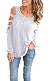 YMING Damen Casual Langarm Cut Out Schulter Tunika Top Bequem Bluse - Grau - 4X-Groß