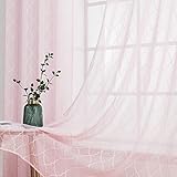 MIULEE Voile Marokko Vorhang Sheer mit Ösen Transparente Optik Gardine Ösenschal Wohnzimmer Fensterschal Luftig Lichtdurchlässig Dekoschal für Schlafzimmer 2er Set 145 x 140cm (H x B) R