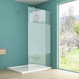 IMPTS Glaswand dusche 100x200cm duschwand glas walk in Dusche Duschabtrennung mit Stabilisator aus 8mm ESG-Sicherheitsglas Teilsatiniert Glas inkl. Nanobeschichtung