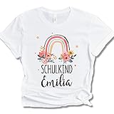 Schulkind 2021 Mädchen T-Shirt Personalisiert mit Name - Einschulung Mädchen Geschenk zum Schulanfang (5/6 (110/116))