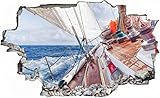 Gougeltd Wandtattoo - Segelboot Meereswellen segelt - Wandaufkleber - 3D Wandsticker - Wandbild selbstklebend Wanddeko fürs Kinderzimmer 72x113