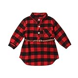 Young Forever Baby Mädchen Hemd Kariert Langarmshirt mit Gürtel Tunika Sweatshirt Karohemd Kleid Bekleidung für Kleinkinder Herbst und Winter (Rot, 0-1 Jahre)