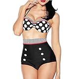 Boolavard Vintage Push Up Badeanzug Bikini Swimsuit im Retro Rockabilly Style (L)