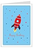 'Happy Birthday' Glückwunschkarte zum Kindergeburtstag für einen Jungen mit Rakete und Sterne Kindergeburtstagskarte in Blau (Mit Umschlag) (1)